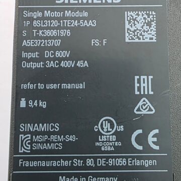 Single Motor Module Siemens SINAMICS S120   Typ: 6SL3120-1TE24-5AA3