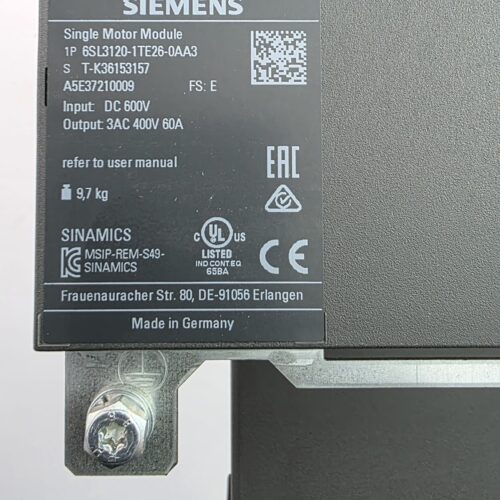 Siemens SINAMICS Single Motor Module 6SL3120-1TE26-0AA3