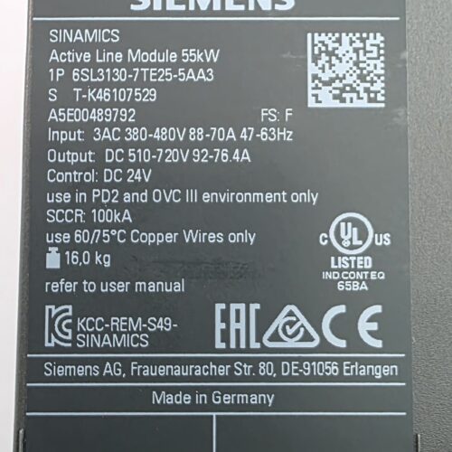 Siemens SINAMICS Active Line Module 55 kW 6SL3130-7TE25-5AA3