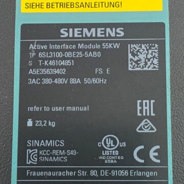 Active Interface Module Siemens SINAMICS 55 kW Typ: 6SL3100-0BE25-5AB0